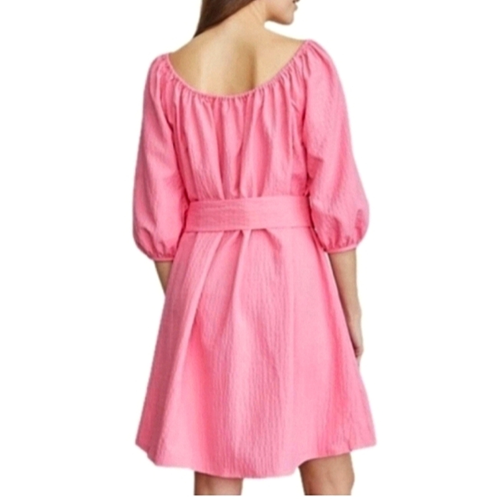 Elizabeth and James Textured Pink Balloon Sleeve Dress Sz Large - Picture 4 of 16